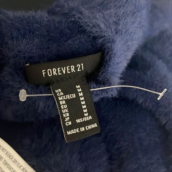 Navy Blue Fuzzy Soft Knit Oversized Mock Neck Sweater sz M - Picture 4 of 10